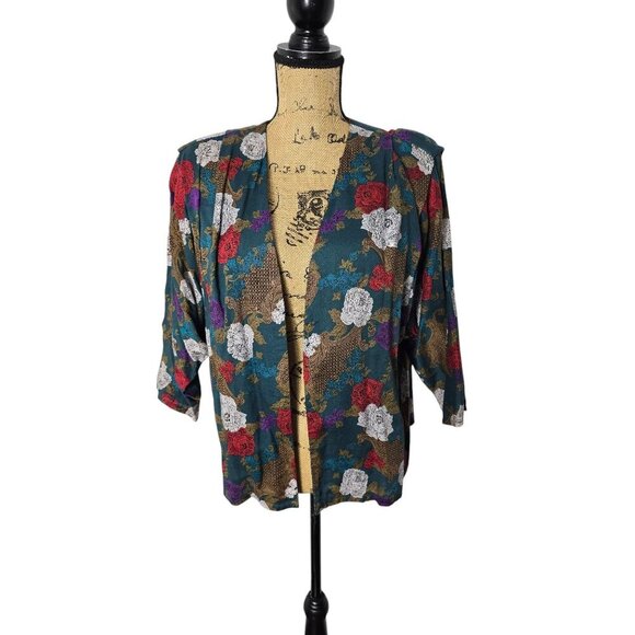 Vintage 80s Romantic Boho Floral Open Front Jacket - Picture 2 of 12